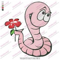 Cartoon Worm with Flower Embroidery Design
